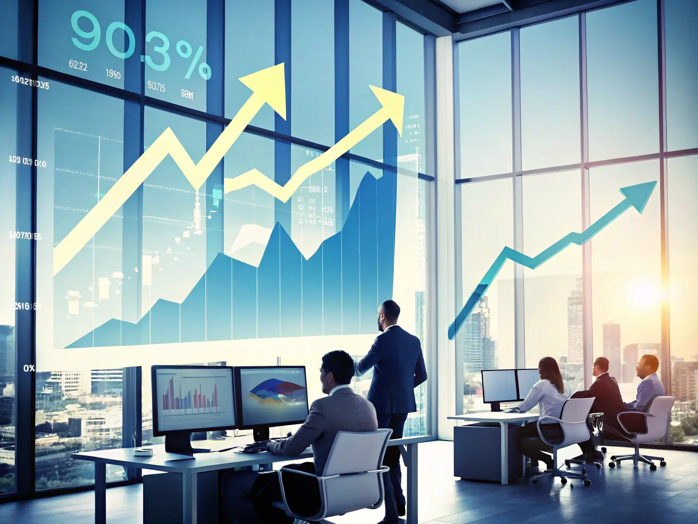 A visual representation of a business growth chart, symbolizing the positive impact of VisionUKUno's coaching on a UK-based company.